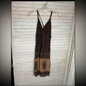NWT Juniors S Speed Limit 98 Brown and Tan Cotton Spaghetti Strap Summer Dress